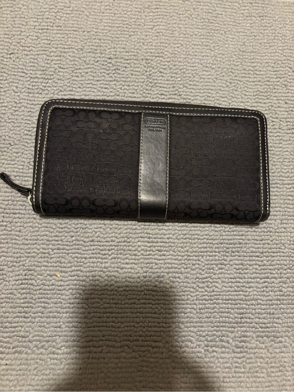 Coach Black Signature Zip-Around Continental Wallet with Contrast Stitching